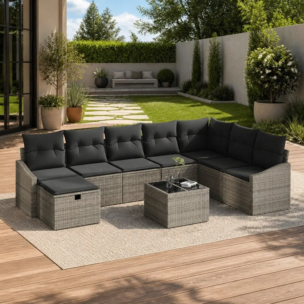 Outdoor Sofa Set 8 Pieces Grey Poly Rattan Garden Patio Modular Seating with