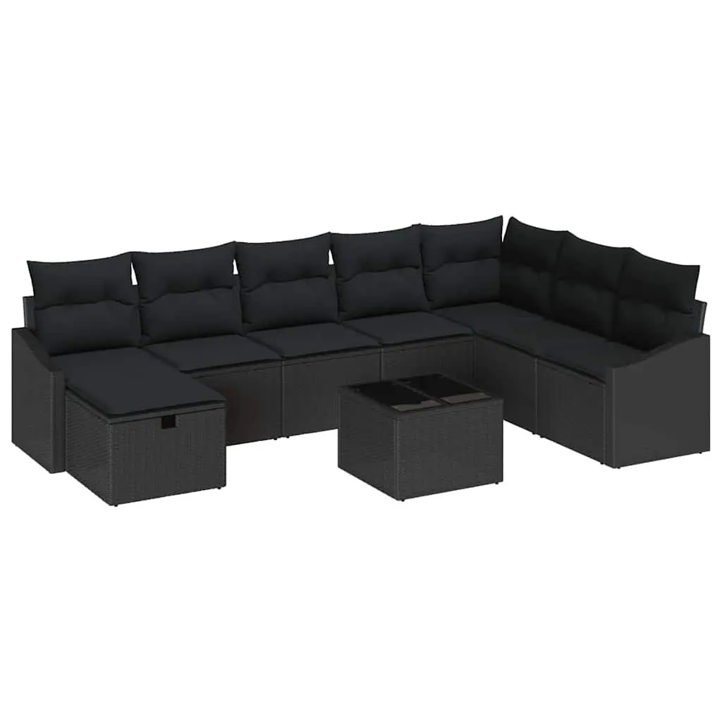 Outdoor Sofa Set 8 Pieces Black Poly Rattan Garden Patio Furniture Modular