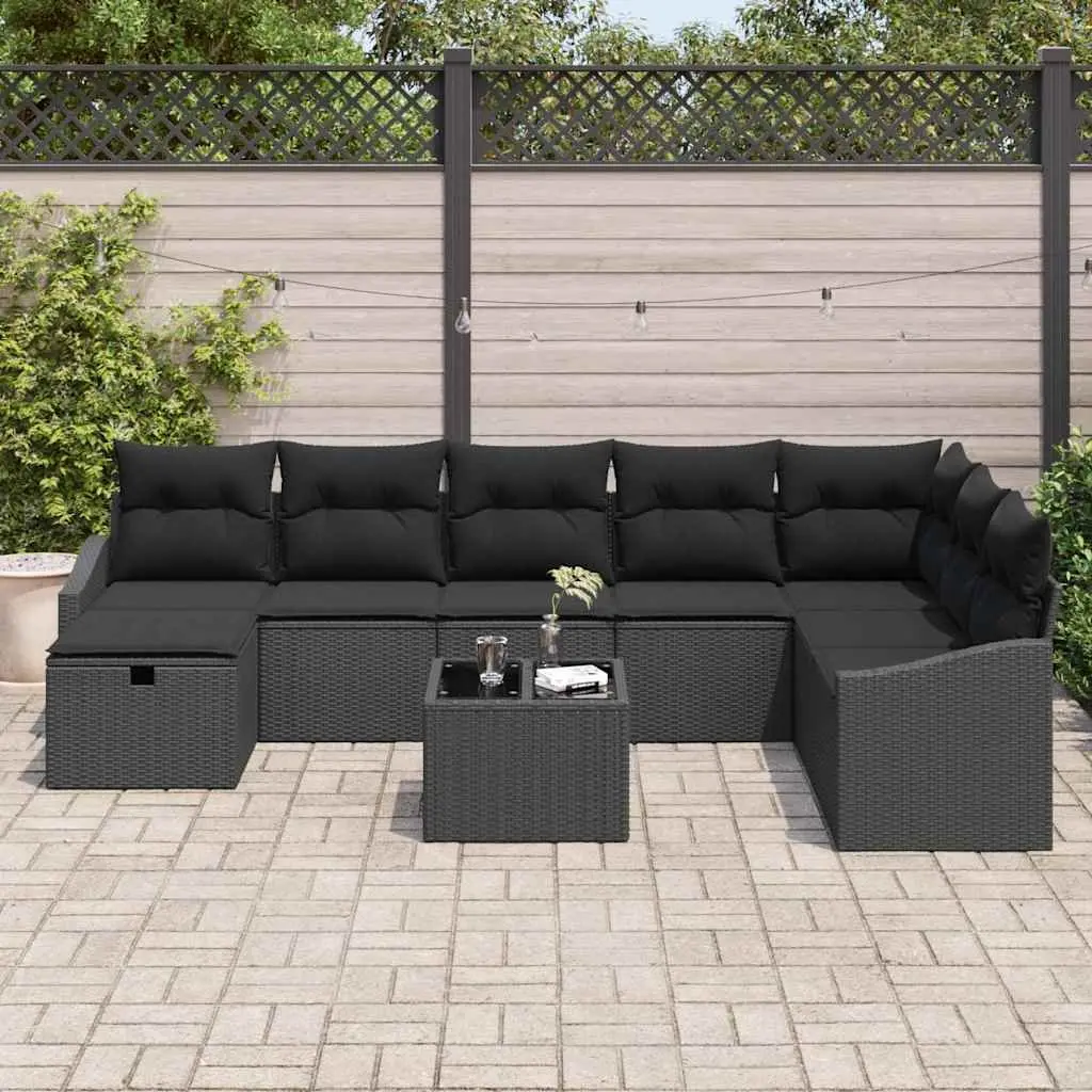 Outdoor Sofa Set 8 Pieces Black Poly Rattan Garden Patio Furniture Modular