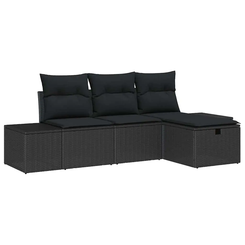 Outdoor Sofa Set Modular Garden Lounge Furniture 4 Piece Black Poly Rattan with Cushions