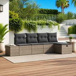 Outdoor Sofa Set 5 Pcs Grey Poly Rattan Garden Patio Furniture Modular Seating