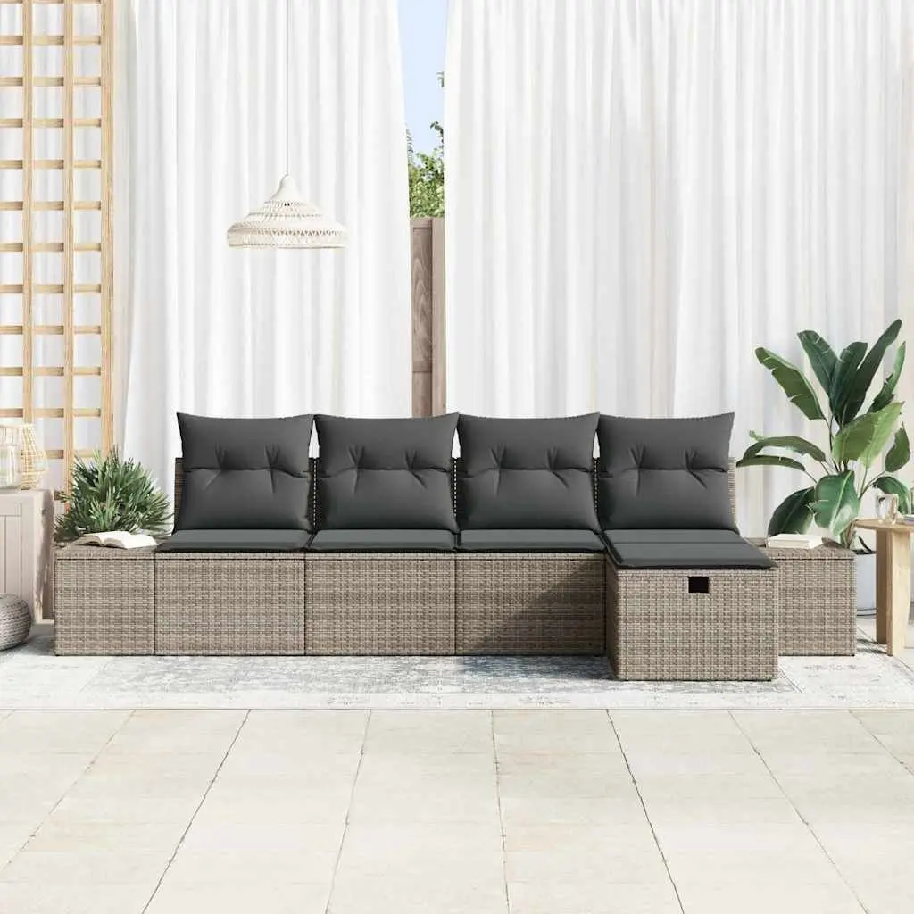 Outdoor Sofa Set Modular Seating 5 Piece Grey Poly Rattan Garden Patio Furniture