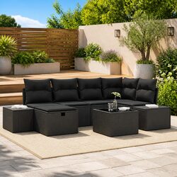 Modular Outdoor Garden Sofa Set 6 Piece Black Poly Rattan Patio Seating with
