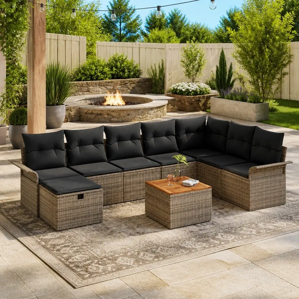 Garden Sofa Set Modular Outdoor Furniture 9 Piece Grey Poly Rattan Lounge Patio
