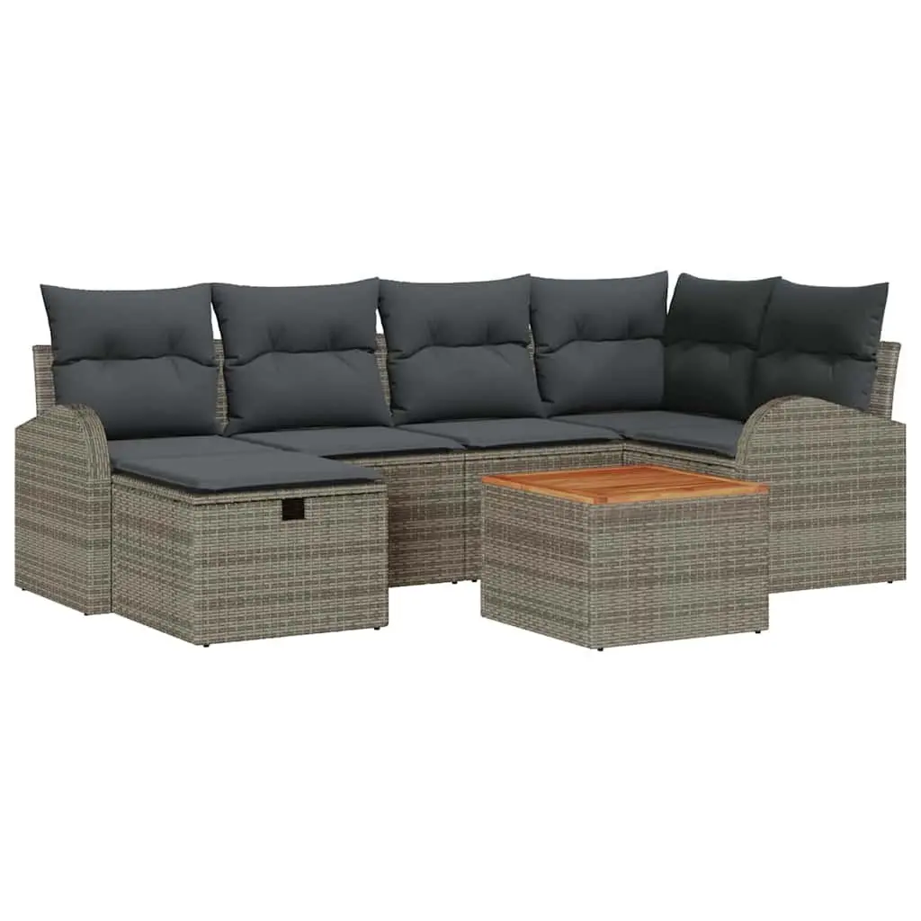 Outdoor Garden Sofa Set Modular Lounge 7 Piece Grey Poly Rattan with Cushions