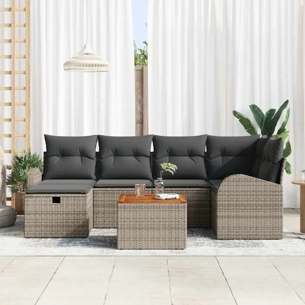 Outdoor Garden Sofa Set Modular Lounge 7 Piece Grey Poly Rattan with Cushions