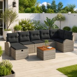 Reliable 8-Piece Grey Sofa Set for Outdoor Enjoyment