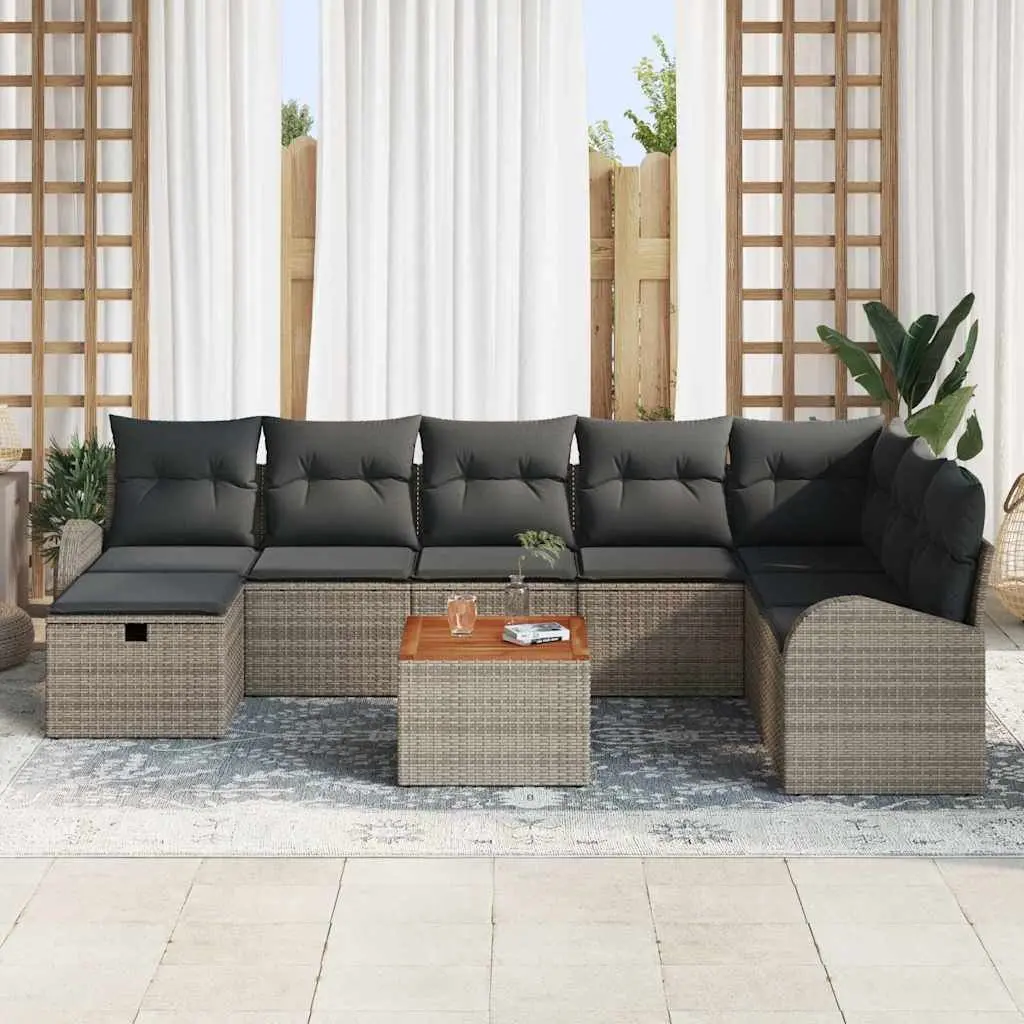 Garden Sofa Set 9 Pieces Outdoor Lounge Furniture Poly Rattan Grey with Cushions