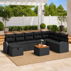 Warm and Functional 9-Piece Black Patio Sofa Set