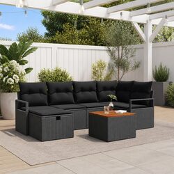 Garden Sofa Set 7 Pieces Black Poly Rattan Modular Outdoor Furniture with