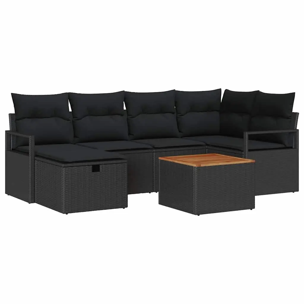 Garden Sofa Set 7 Pieces Black Poly Rattan Modular Outdoor Furniture with
