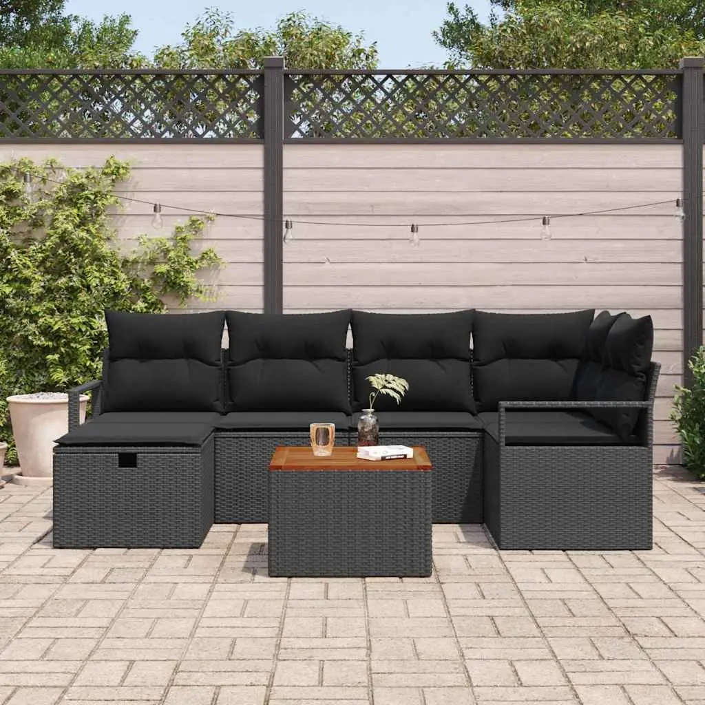 Garden Sofa Set 7 Pieces Black Poly Rattan Modular Outdoor Furniture with