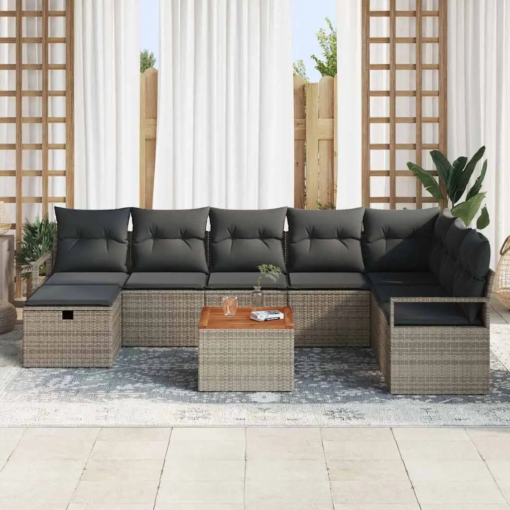 Outdoor Garden Sofa Set 9 Piece Grey Poly Rattan Cushions Patio Furniture