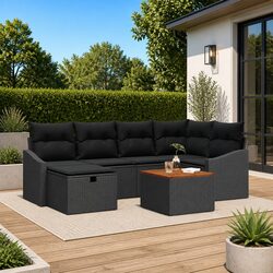 Reliable Comfort with the 7-Piece Black Garden Sofa Set