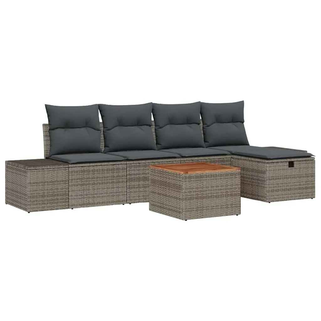 Garden Sofa Set Modular Outdoor Furniture 6 Piece Grey Poly Rattan Patio Seating