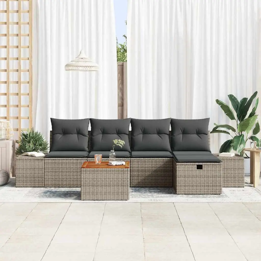 Garden Sofa Set Modular Outdoor Furniture 6 Piece Grey Poly Rattan Patio Seating