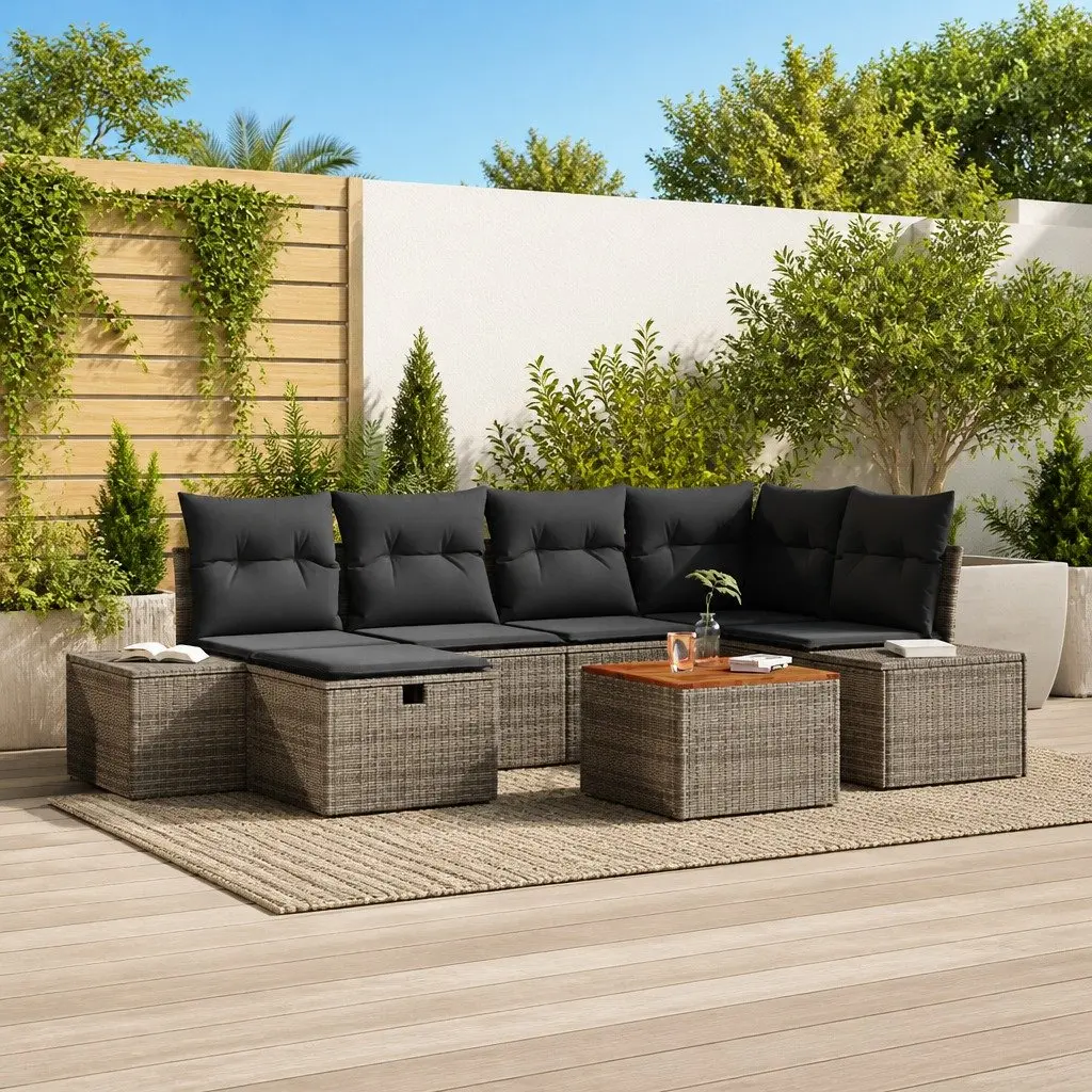 7-Piece Grey Garden Sofa Set with Storage