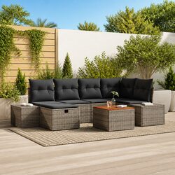 Reliable 7-Piece Grey Garden Sofa Set with Storage