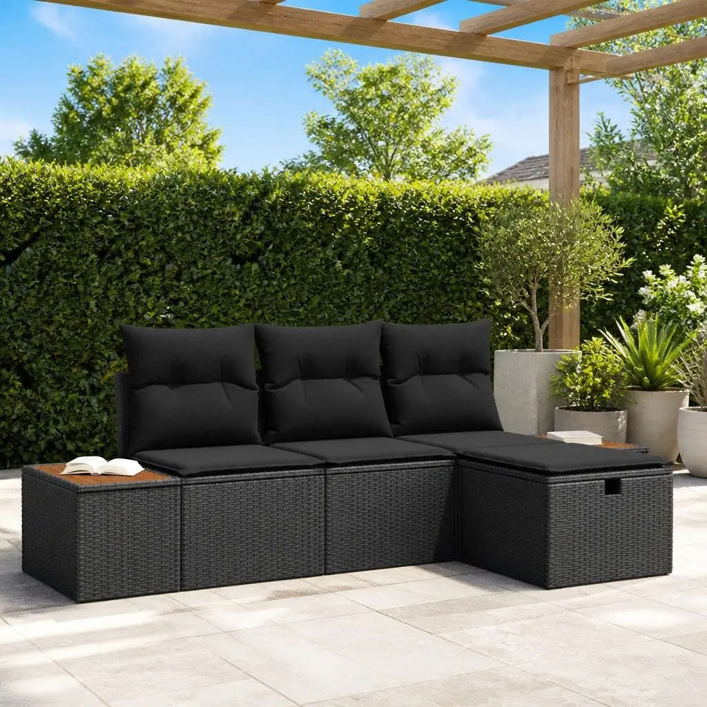 Modular Outdoor Garden Sofa Set 4 pcs Black Poly Rattan Lounge Furniture