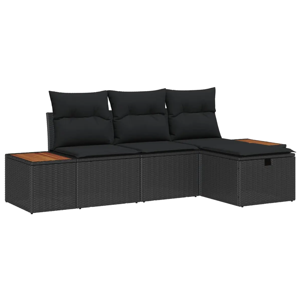 Modular Outdoor Garden Sofa Set 4 pcs Black Poly Rattan Lounge Furniture