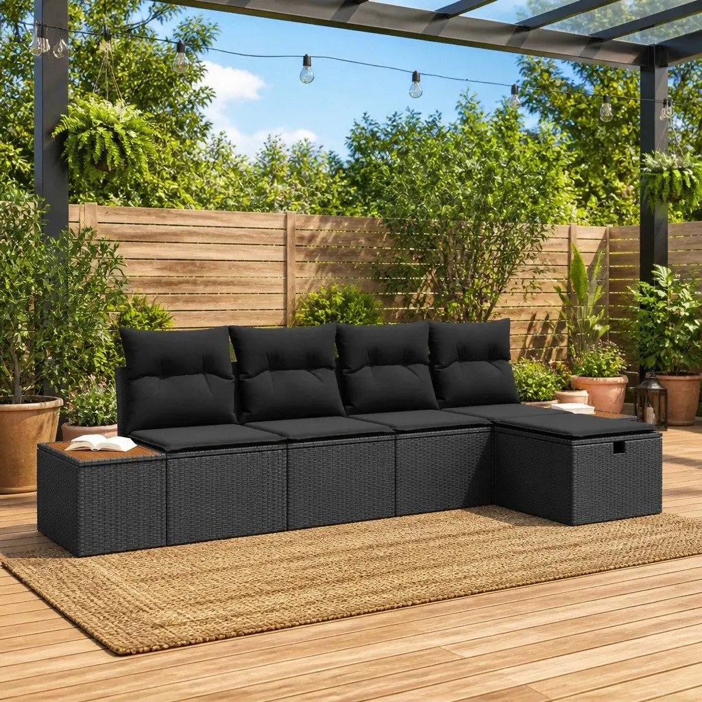 Garden Sofa Set Modular Outdoor Patio Furniture 6 Pieces Black Poly Rattan