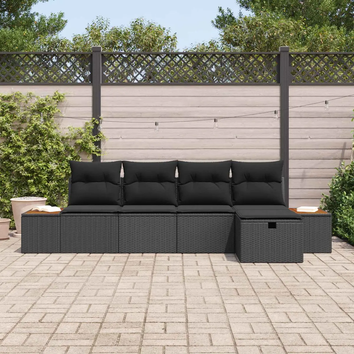 Garden Sofa Set Modular Outdoor Patio Furniture 6 Pieces Black Poly Rattan