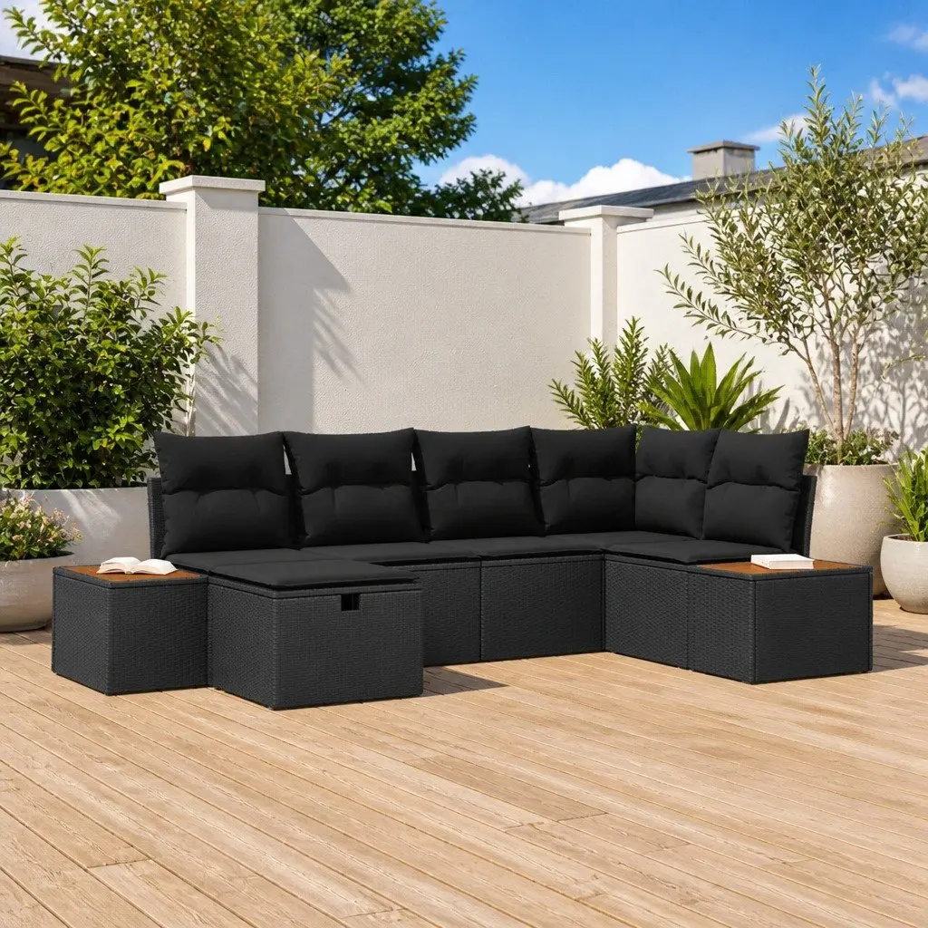 Modular Outdoor Garden Sofa Set Flexible Seating Poly Rattan with Cushions Black
