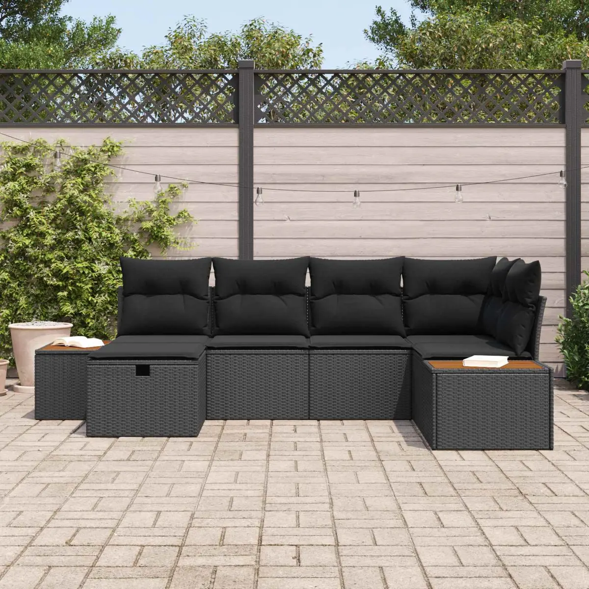 Modular Outdoor Garden Sofa Set Flexible Seating Poly Rattan with Cushions Black
