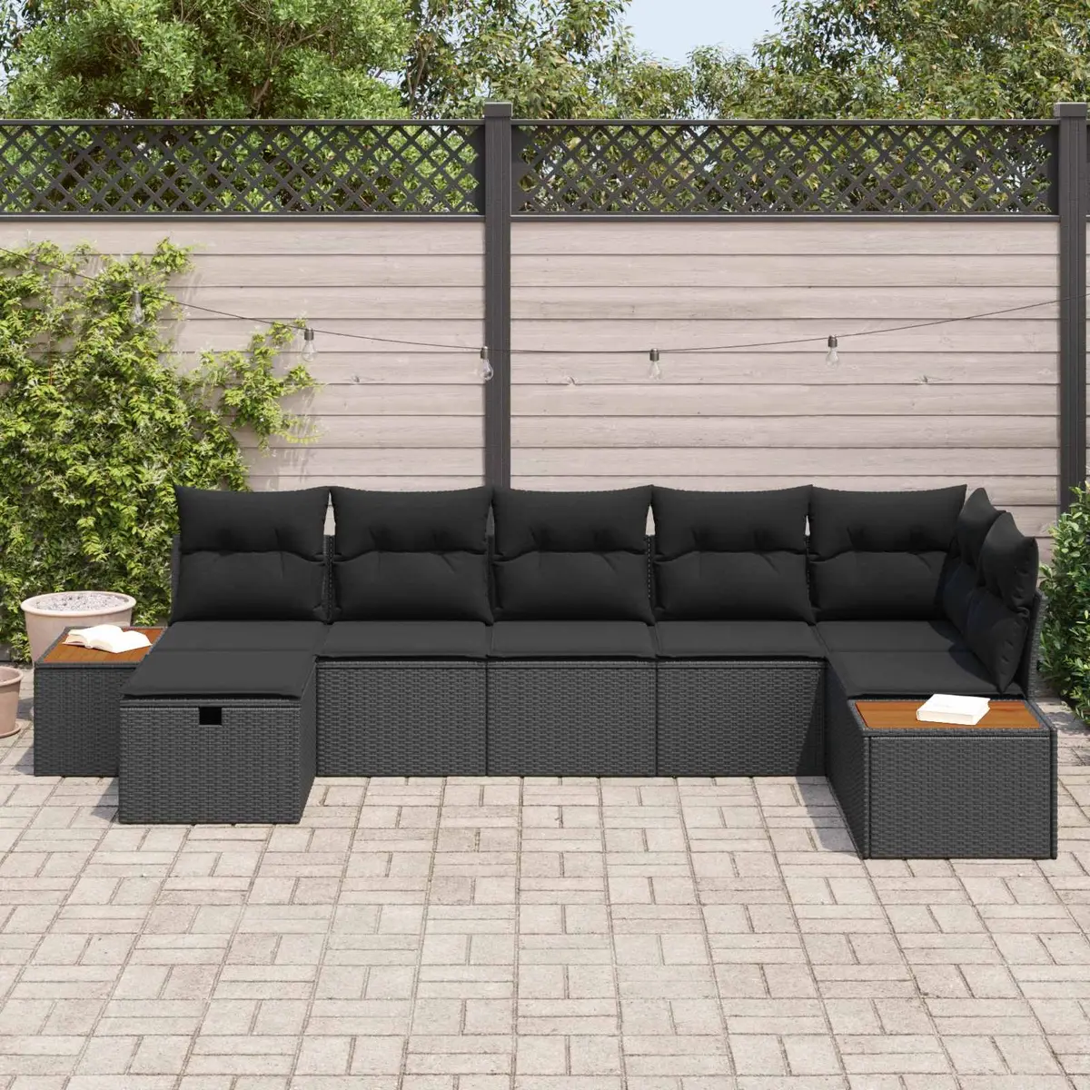 Outdoor Garden Sofa Set Modular Seating 7 Piece Black Poly Rattan