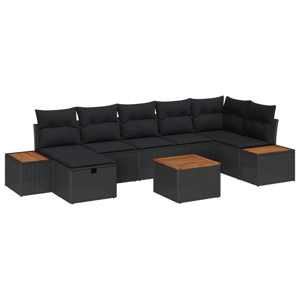 Outdoor Garden Sofa Set 8 Pcs Modular Black Poly Rattan Sectional Lounge Seating