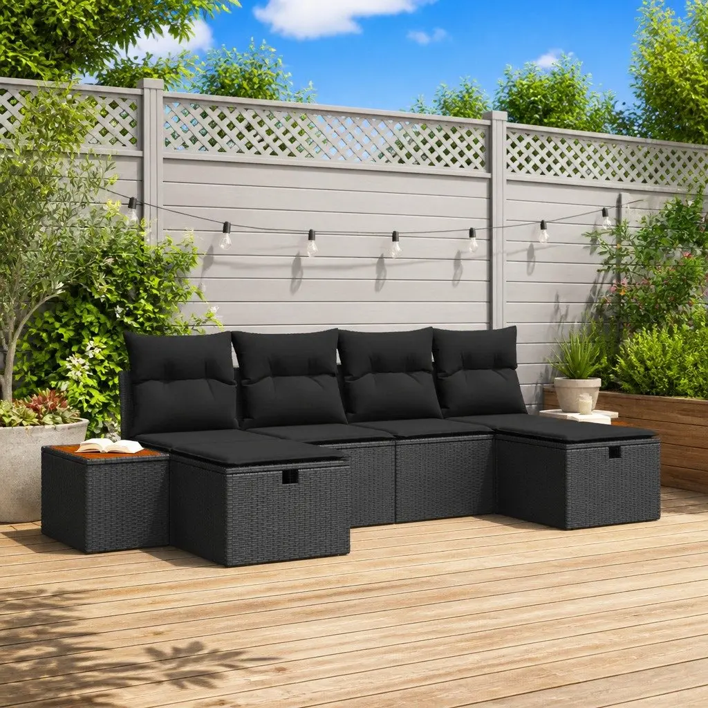 Modular Garden Sofa Set 6 Pieces Outdoor Seating Lounge Furniture Black