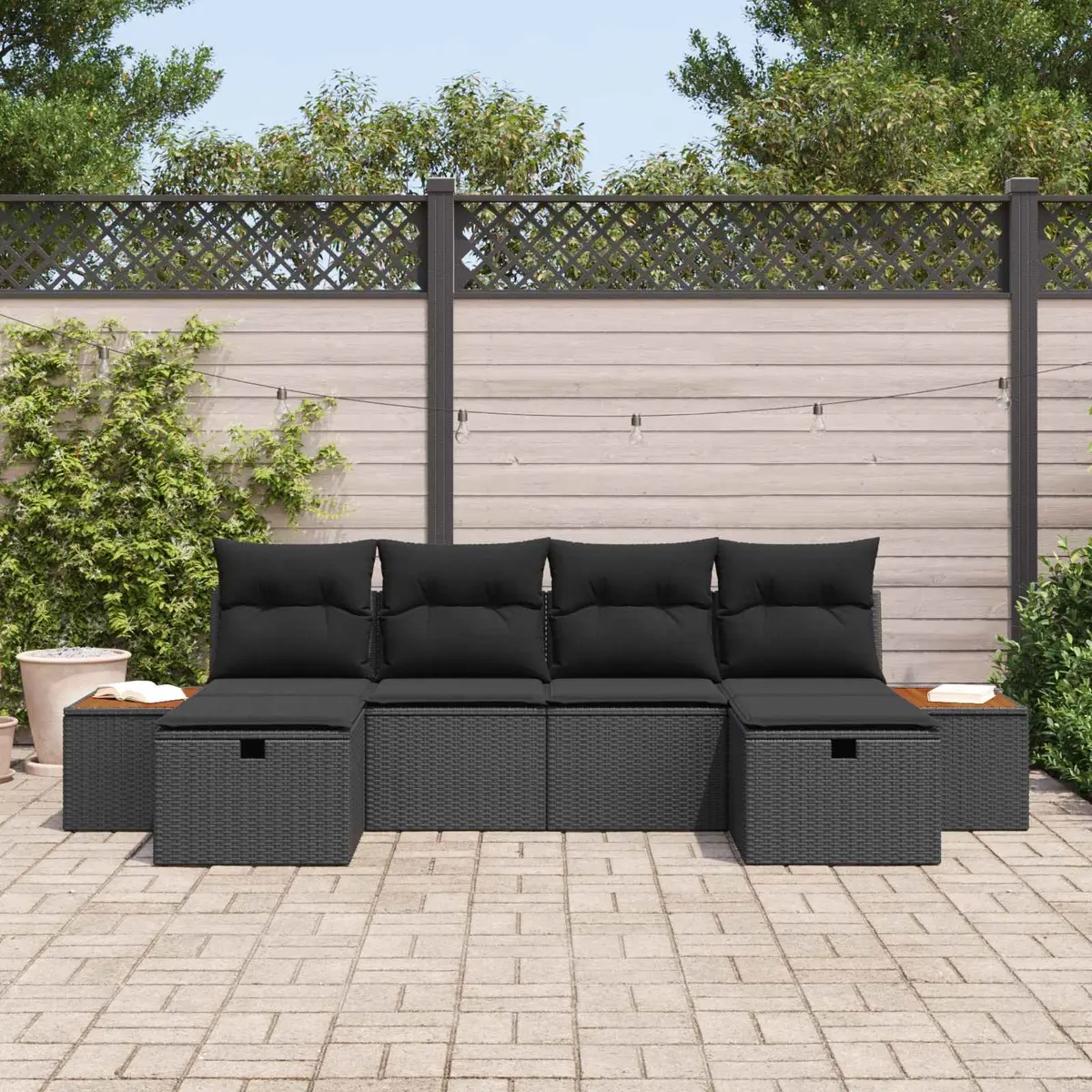 Modular Garden Sofa Set 6 Pieces Outdoor Seating Lounge Furniture Black