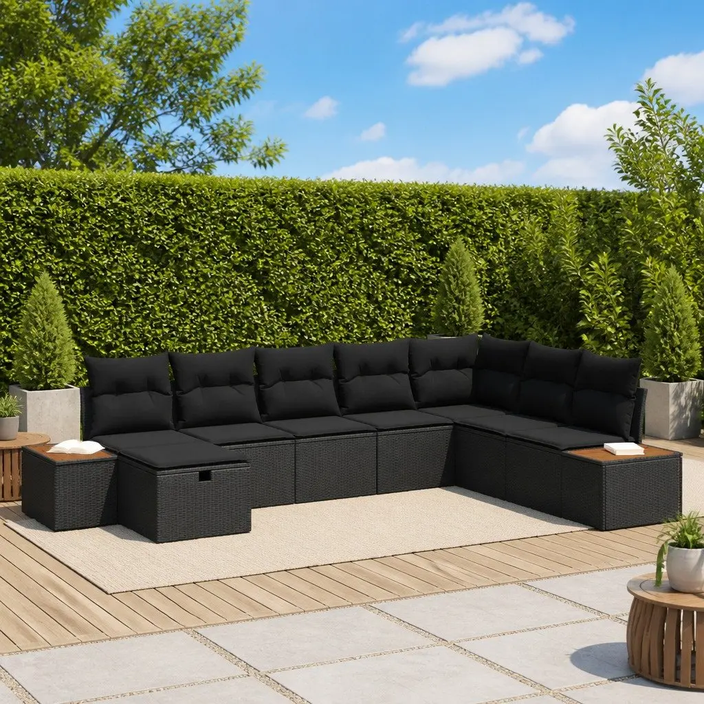 Modular Garden Sofa Set Outdoor Seating with Cushion Storage Black Poly Rattan