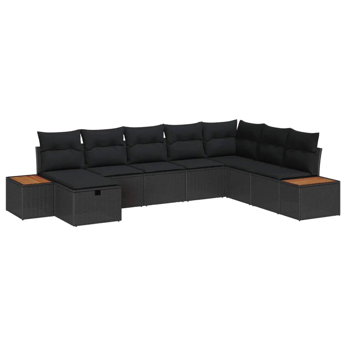 Modular Garden Sofa Set Outdoor Seating with Cushion Storage Black Poly Rattan