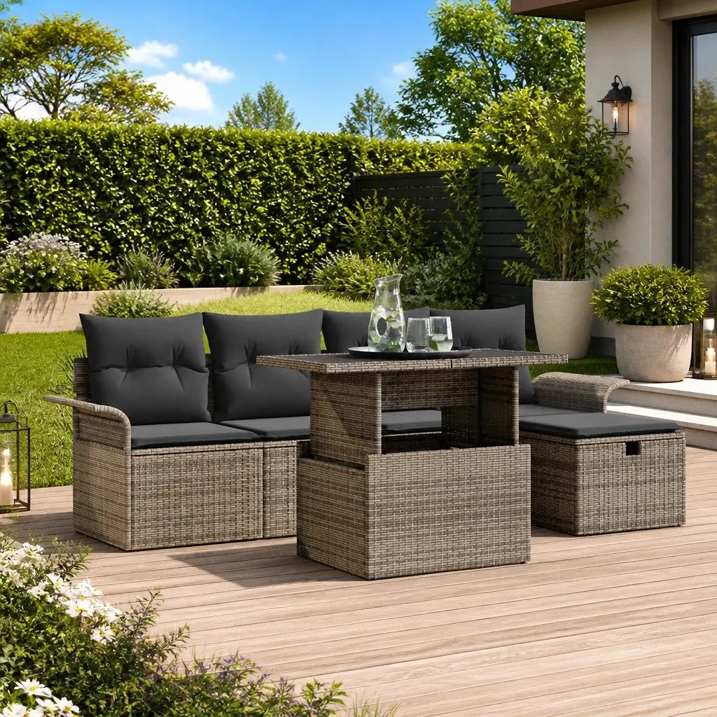 Modular Garden Sofa Set Outdoor Seating 6 Piece Grey Poly Rattan