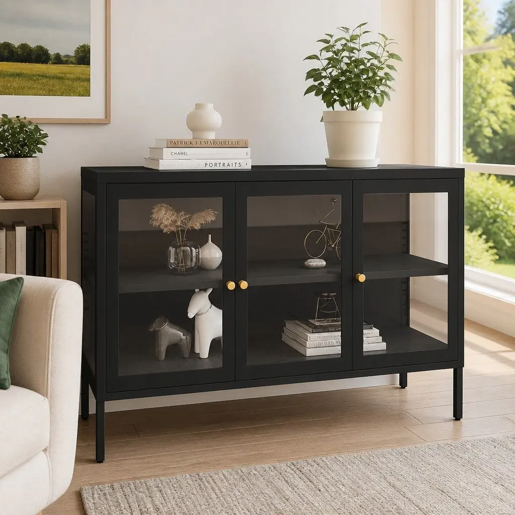 Sideboard Storage Cabinet Black 105x35x70 cm Glass Door Shelving Unit