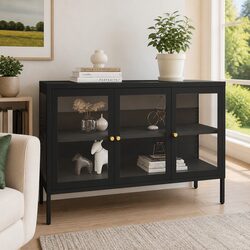 Sideboard Black 105x35x70 cm Storage Cabinet with Glass Door Shelving Unit
