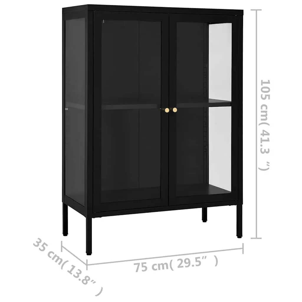 Sideboard Storage Cabinet Glass Door Adjustable Shelving Unit Black 75W x 35D x 105H cm