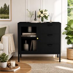 Reliable Black Storage Sideboard with Adjustable Shelf