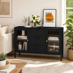 Sideboard Black 105x35x70 cm Storage Cabinet with Tempered Glass Drawers