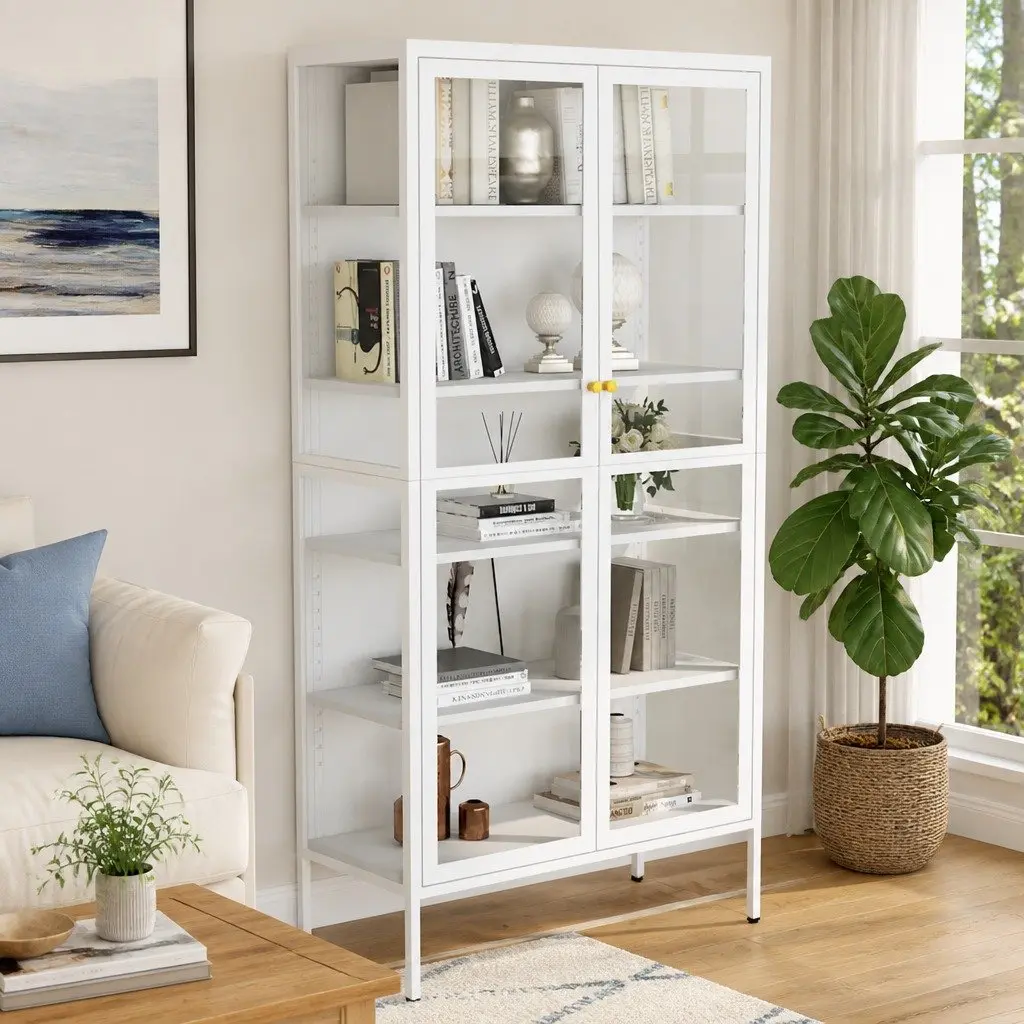 Storage Cabinet Display Shelving Unit 90x40x180cm White Tempered Glass
