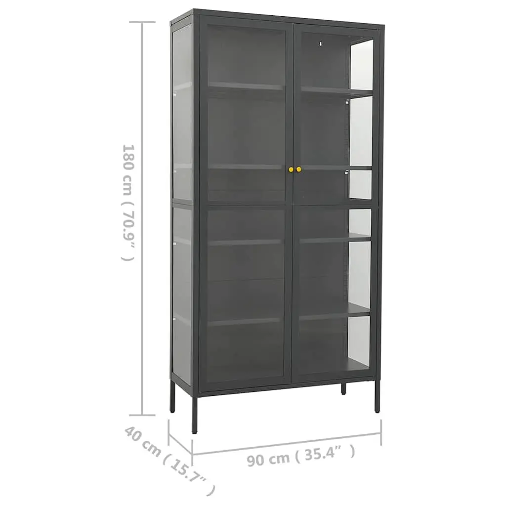 Display Cabinet Anthracite Storage Unit 90W x 40D x 180H cm Adjustable Shelves Home Furniture