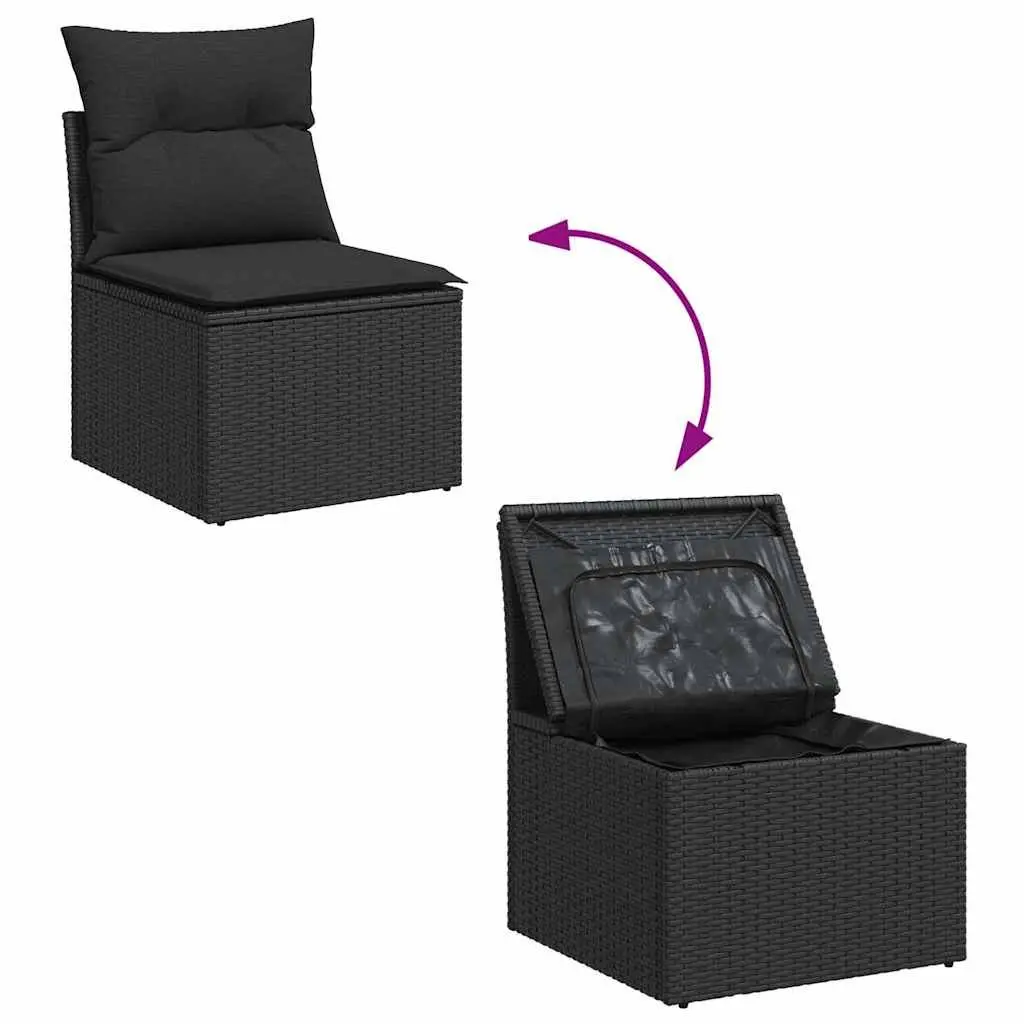 Modular Garden Sofa Set 6 pcs Black Poly Rattan Outdoor Furniture Patio Seating