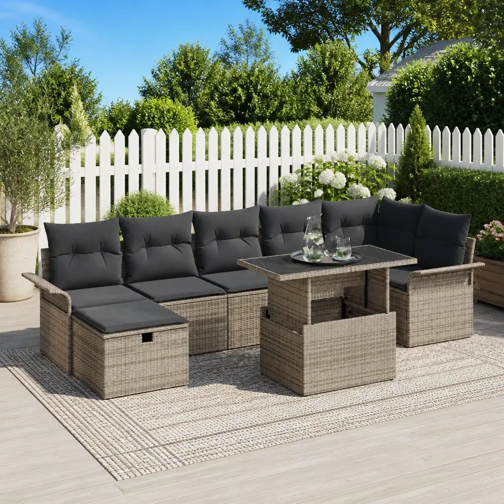Modular Garden Sofa Set Outdoor Furniture 8 Pieces Grey Poly Rattan