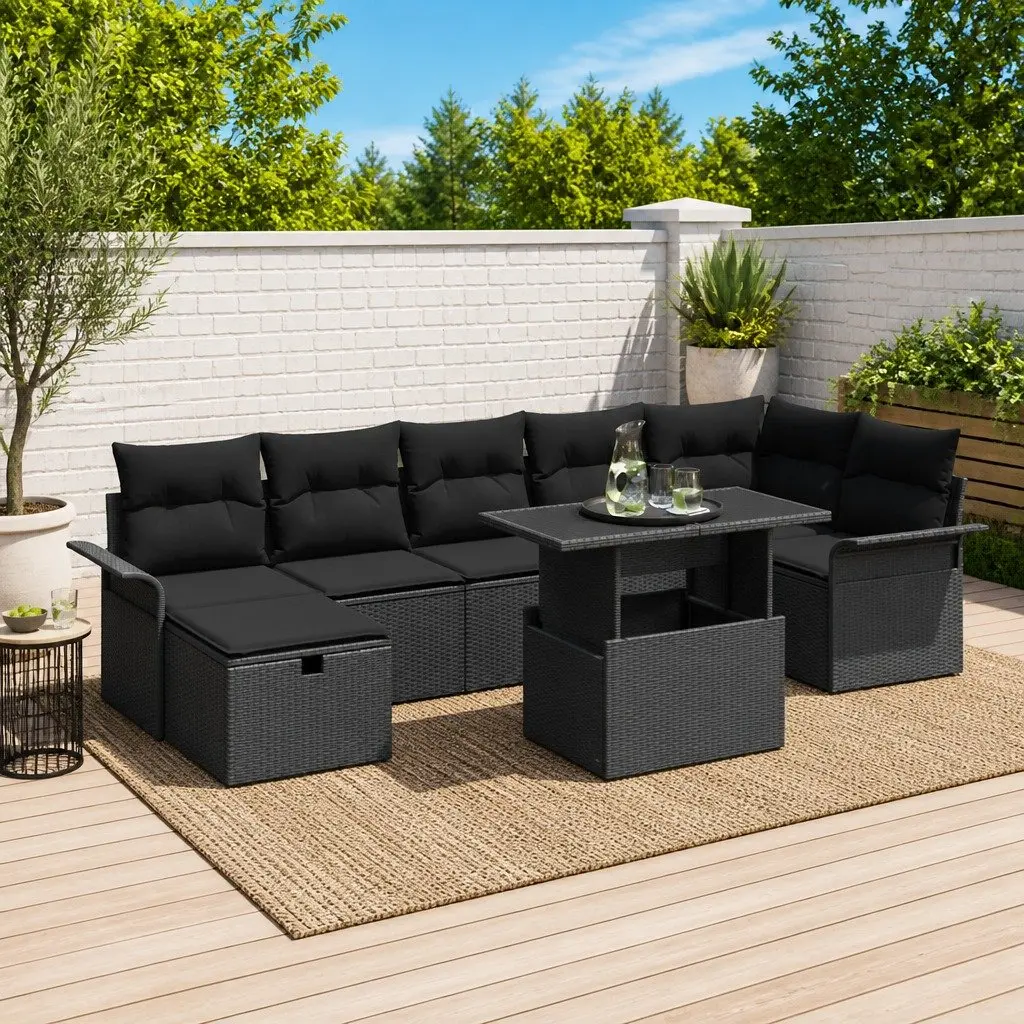 Modular Garden Sofa Set 8 Pieces in Black Rattan