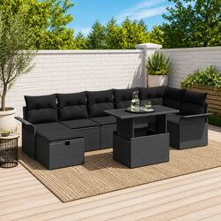 Reliable Modular Garden Sofa Set 8 Pieces in Black Rattan