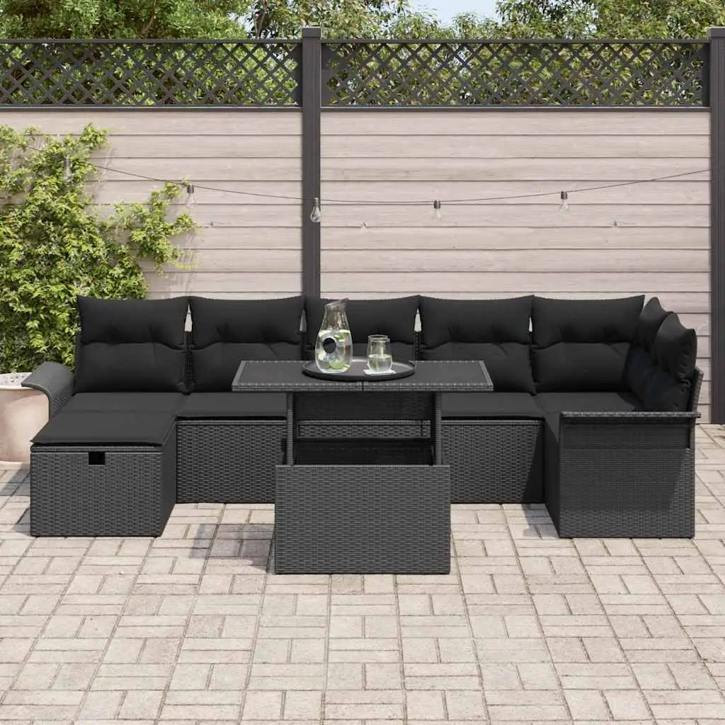 Modular Garden Sofa Set 8 Pieces in Black Rattan