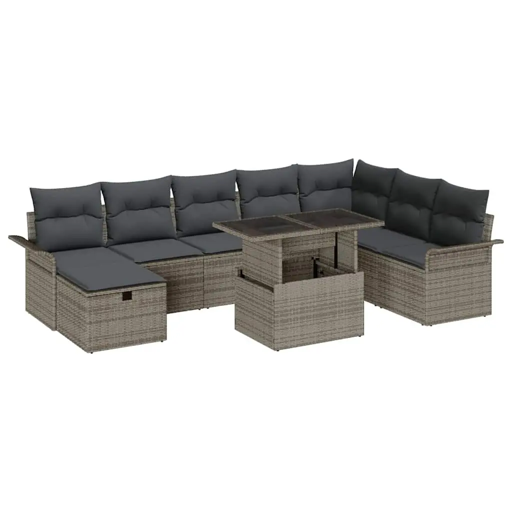 Garden Sofa Set Modular Outdoor Furniture 9 Pieces Grey Poly Rattan