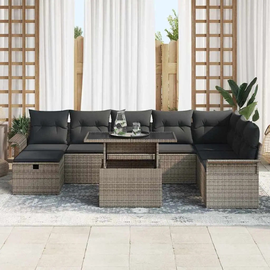 Garden Sofa Set Modular Outdoor Furniture 9 Pieces Grey Poly Rattan