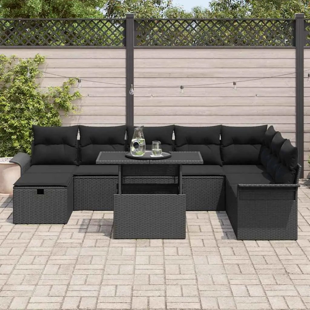 Modular Garden Sofa Set 9 Piece Outdoor Patio Furniture Black